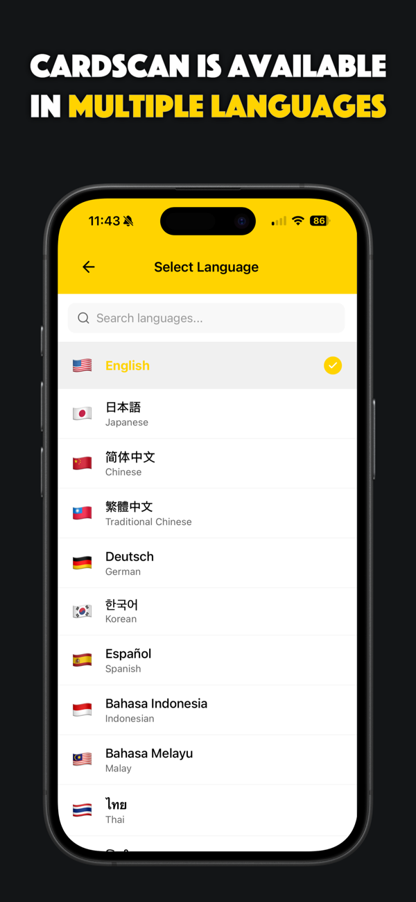 Scan cards in multiple languages