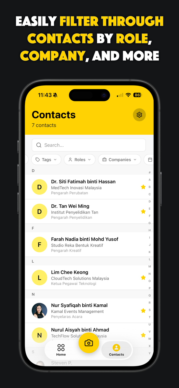 Filter contacts by role and company